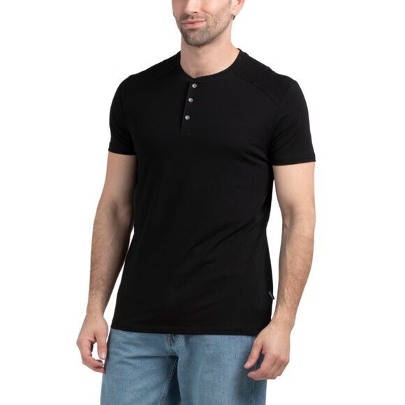 KENNETH COLE Black Stretch Henley Neck Tee - Picture 1 of 2